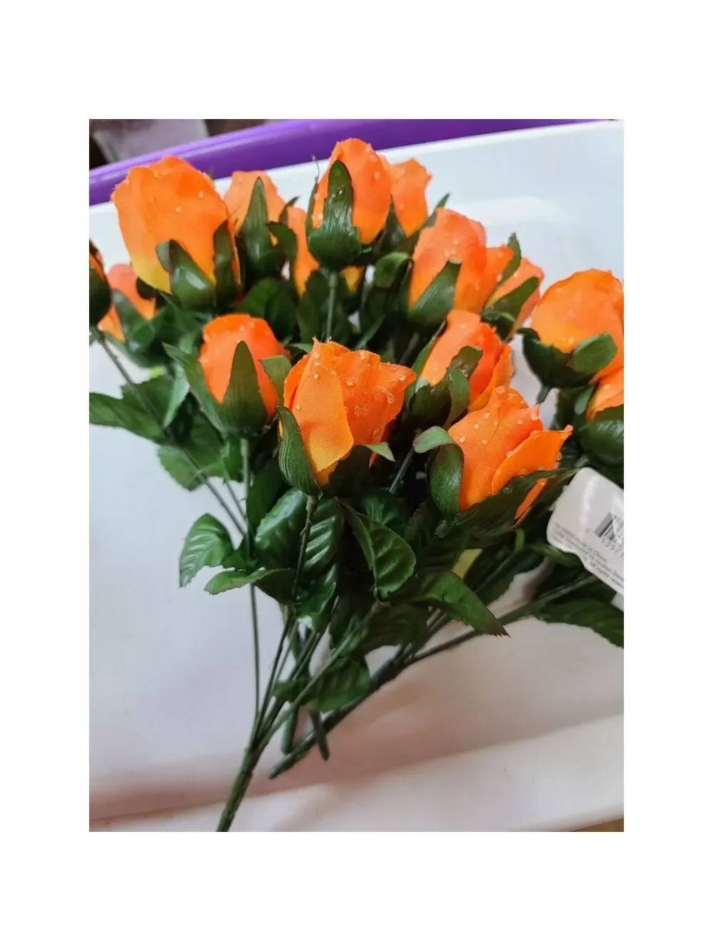Realistic Silk Flower Orange Rose Buds Decor